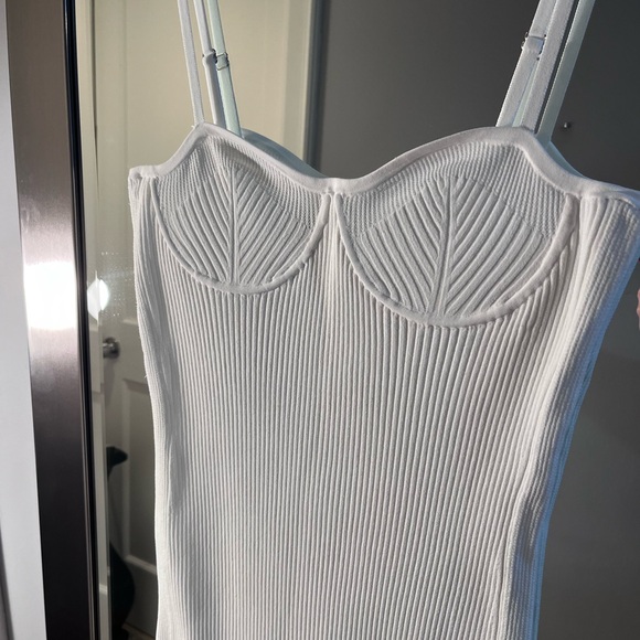Helmut Lang White Ribbed-Knit Midi Dress With Spaghetti Straps. Size XL - Picture 7 of 9